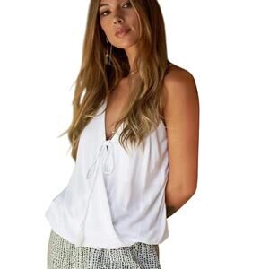 NWT Khush Paloma Solid White Surplice V-Neck Sleeveless Bohemian Tank Top Small